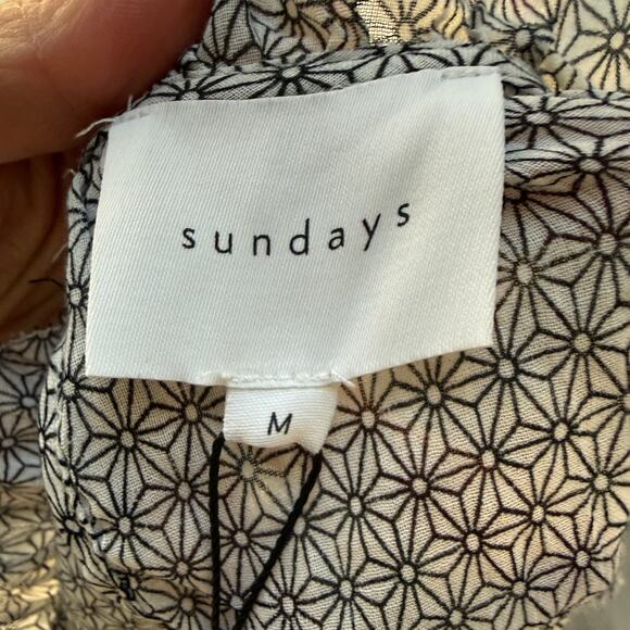 NWT SUNDAYS Alexa Blouse Ruffle Blouse White Gray Cotton Printed Medium - Picture 3 of 6